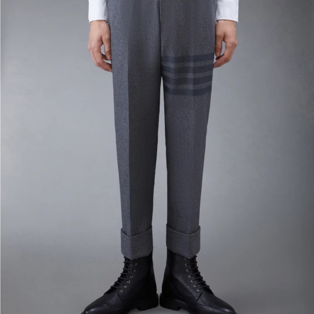 Thom Browne Flannel 4-Bar Classic Trousers in Gray